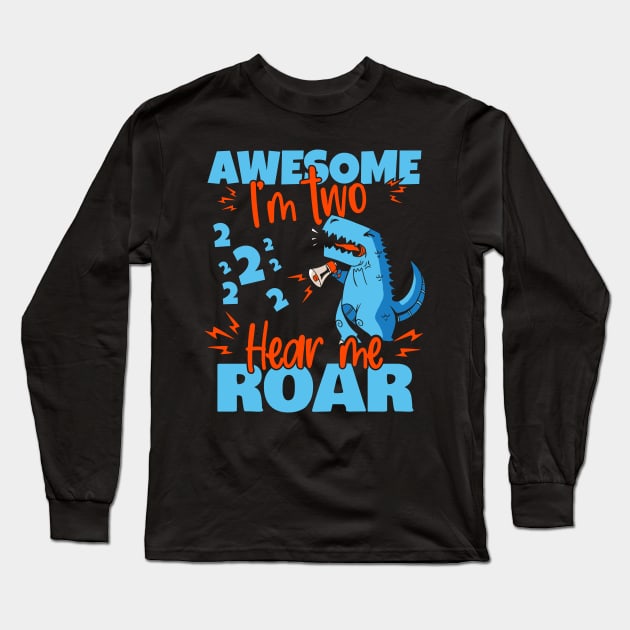 Kids I'm Two Hear Me Roar 2nd Birthday Dinosaur design Long Sleeve T-Shirt by theodoros20